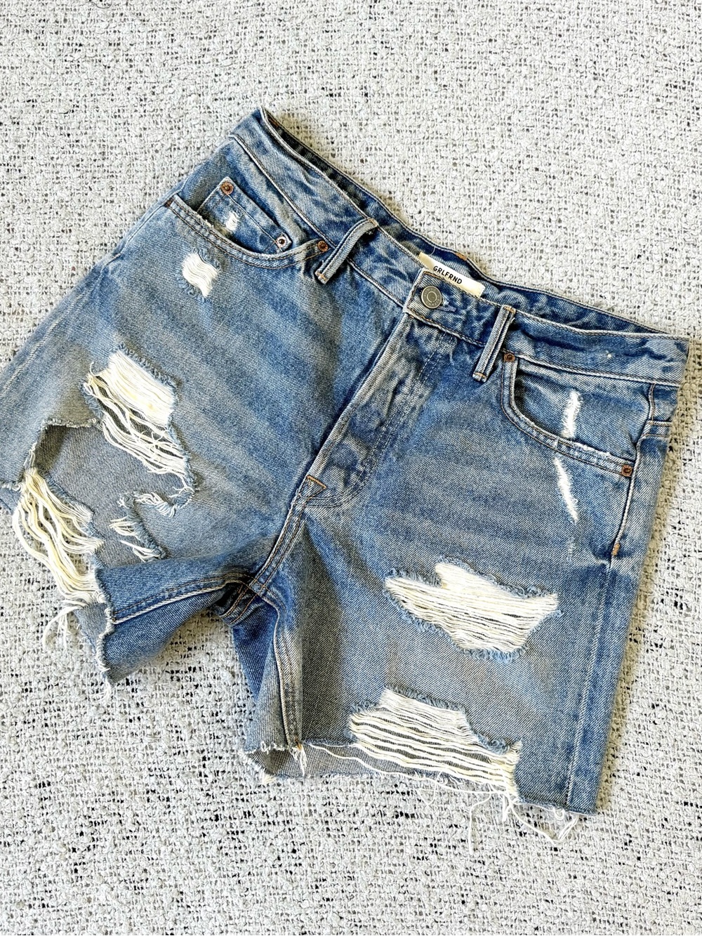 GRLFRND Distressed Light Blue Denim Shorts Size 26